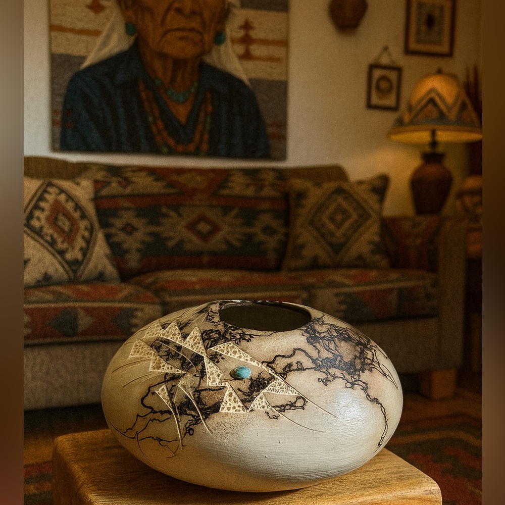 Navajo Horsehair Pot Signed
 Ceramic Vase with Unique Design
